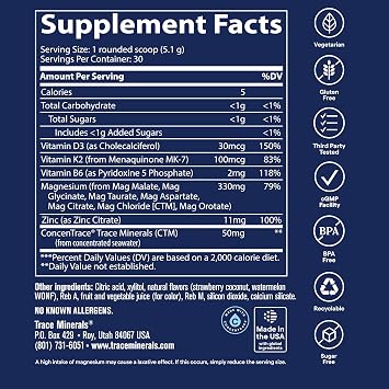 Trace Minerals Multi Magnesium Complex Powder - Magnesium Supplement Drink Mix Supports Immunity, Energy, Digestion, and Mood* - 5.4 oz (153 g) - Tropical Watermelon Flavor - 30 Servings