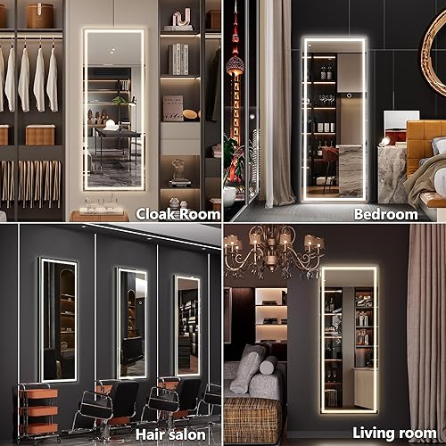 Miniatura 6 de Hasipu Espejo de longitud completa con luces, espejo de pared iluminado LED de 44 x 16 pulgadas, espejo para colgar sobre la puerta, espejo de