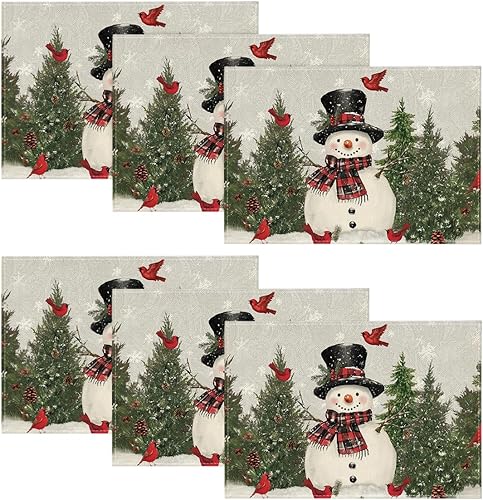 Miniatura 14 de Artoid Mode Juego de 6 manteles individuales redondos de Navidad con diseño de árboles de muñeco de nieve, copos de nieve, manteles individuales