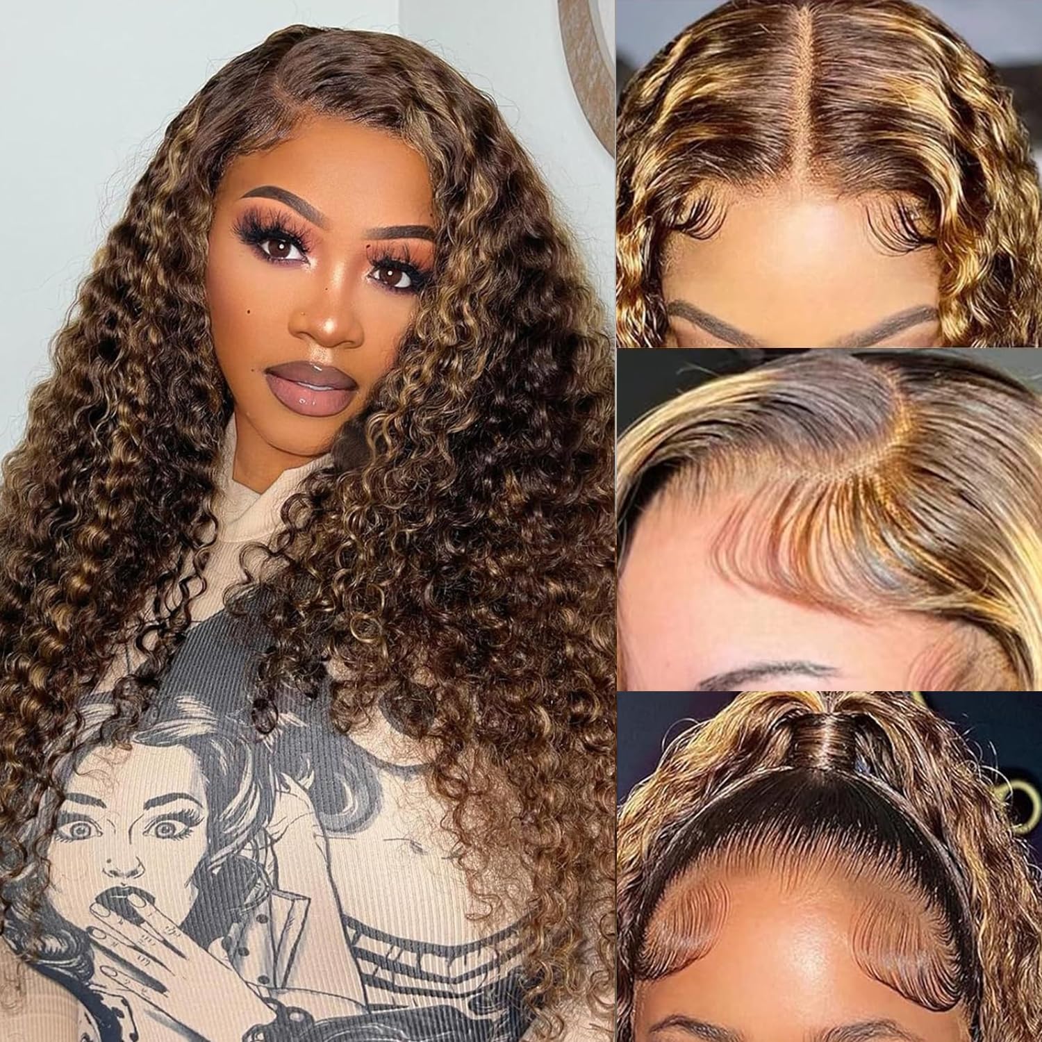 Hoiloxa Ombre Lace Front Wig Human Hair Highlight Deep Wave 5x5 Hd Lace Closure Wigs Human Hair 4/27 Colored Glueless Honey Blonde Wig Pre Plucked Wet