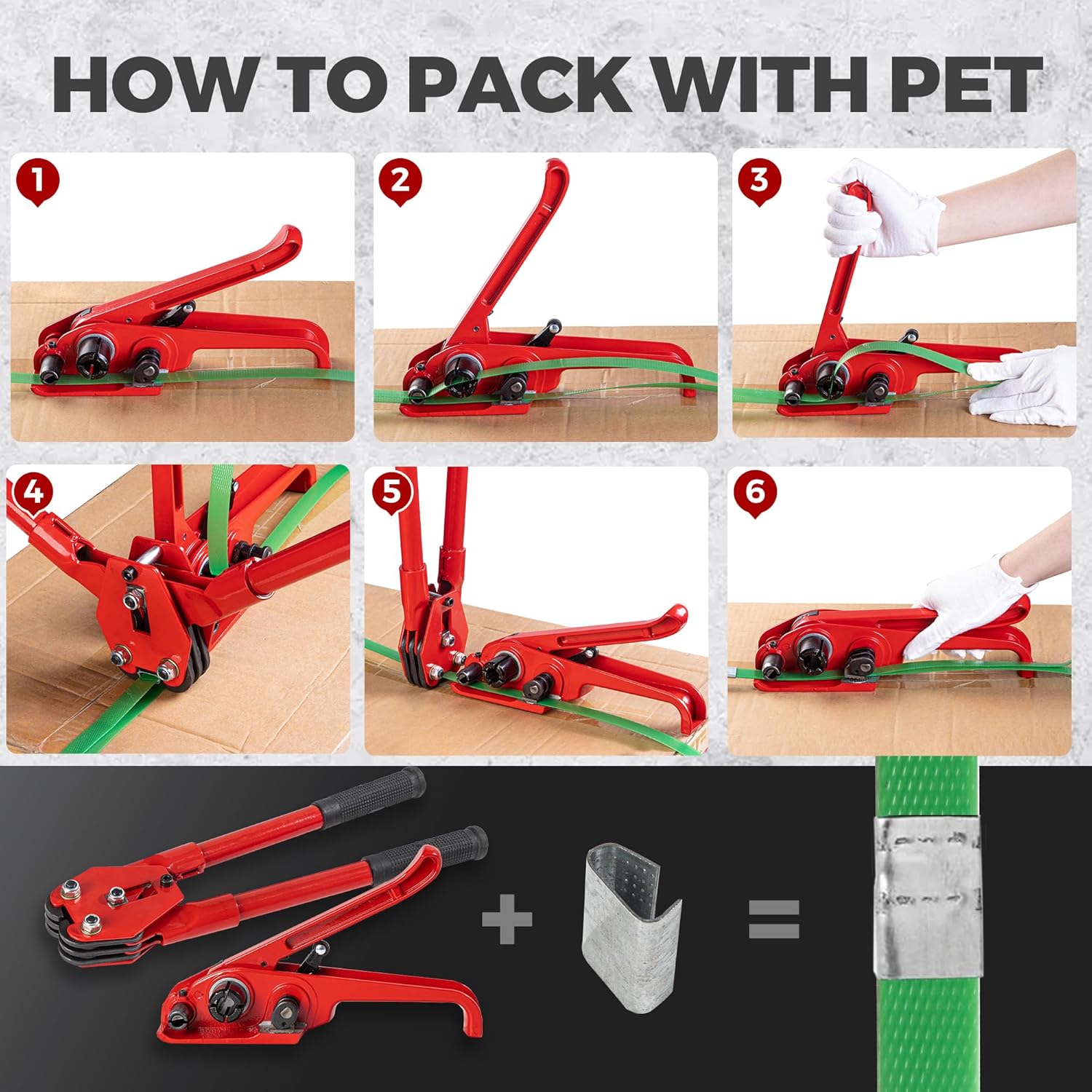 Heavy-Duty Package Strapping, 1500 ft x 5/8" Green PET Banding Strap Roll with Self-Dispensing Box & 100 Buckles, for Industrial Pallet, Packaging & Cargo Securing,1480 lbs Break Strength