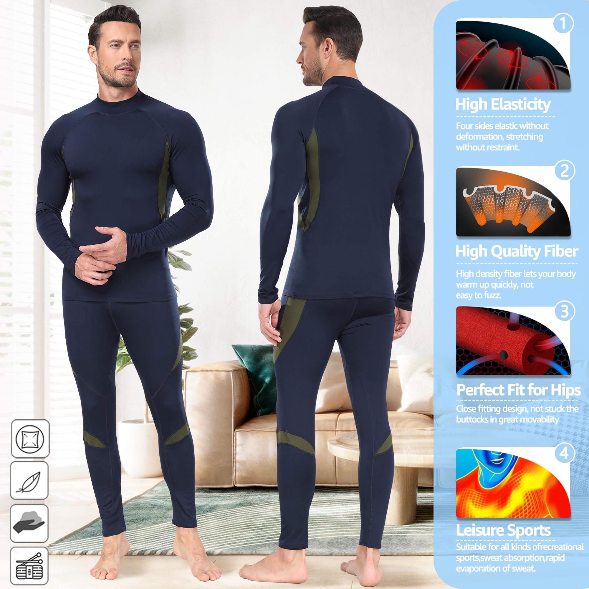 UNIQUEBELLA Set di Biancheria Intima Termica da Uomo, Biancheria Intima da Sci, Invernale, Biancheria Intima Termica, Dolcevita