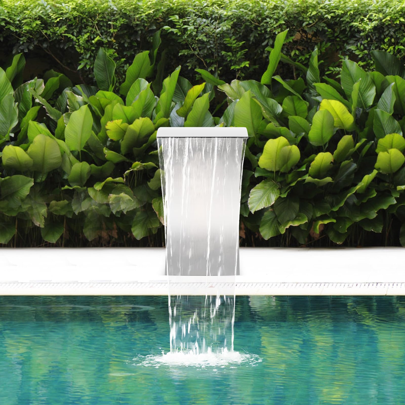Fuente de acero inoxidable para piscina, ducha de flujo, surtidor, cascada, fuente para estanques de jardín, estanques de patio o piscina, chorro de agua, jardín, piscina, color plateado, 30 x 60 cm