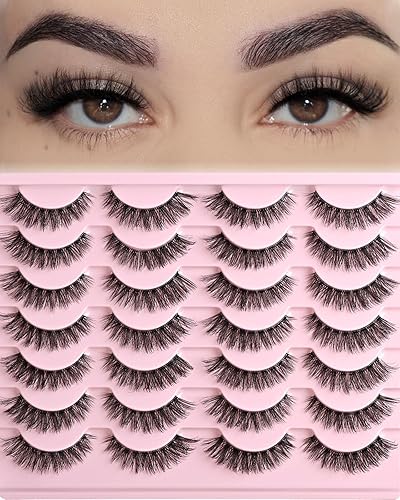 Miniatura 28 de FARRED Pestañas Postizas Naturales de Media Pestaña Difusas Tiras de Ojo de Gato 14 Pares de Pestañas de Tira de Imitación de Visón para Maquillaje