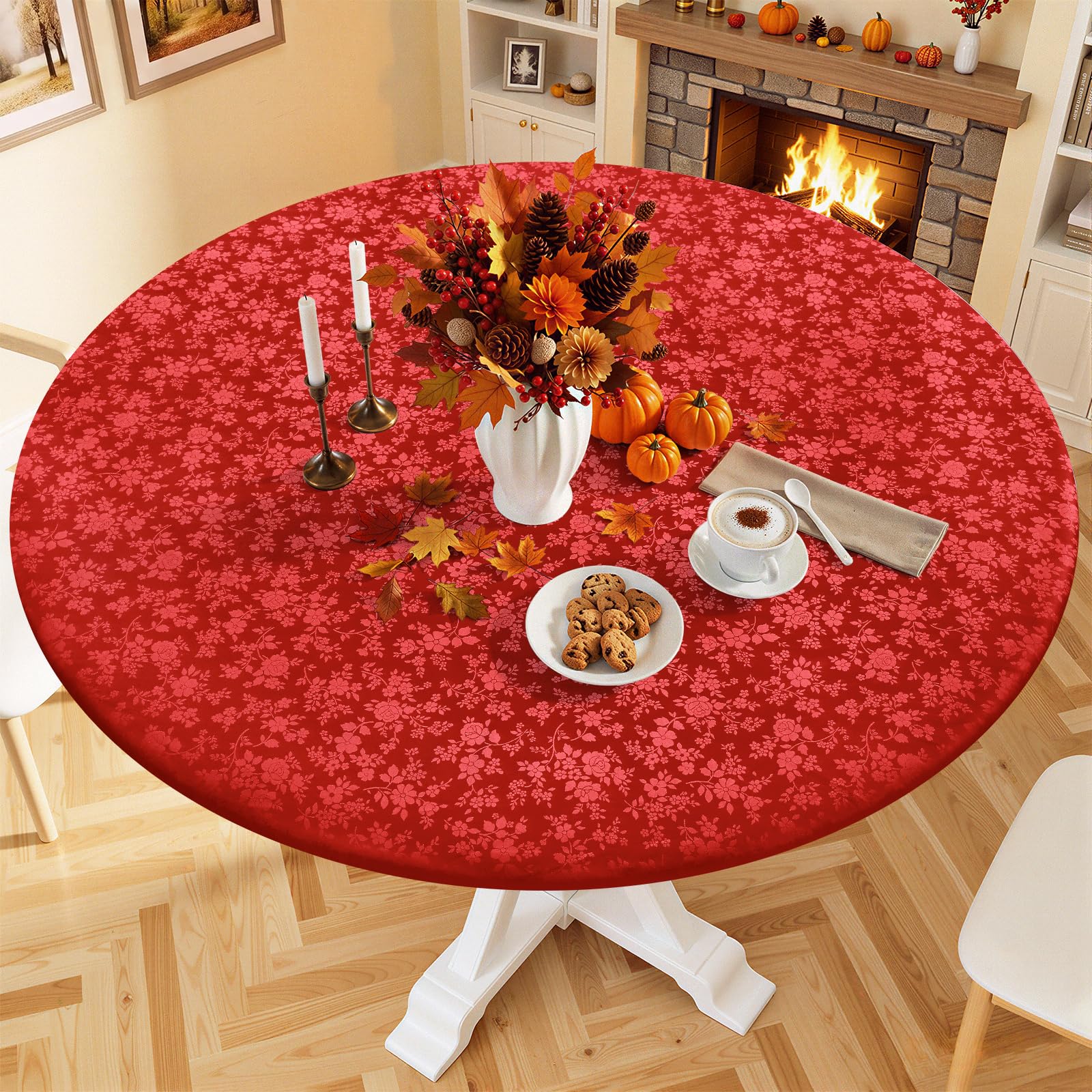 Smiry Waterproof Heavy Duty Vinyl Fitted Tablecloth for 57"-68" Round Table