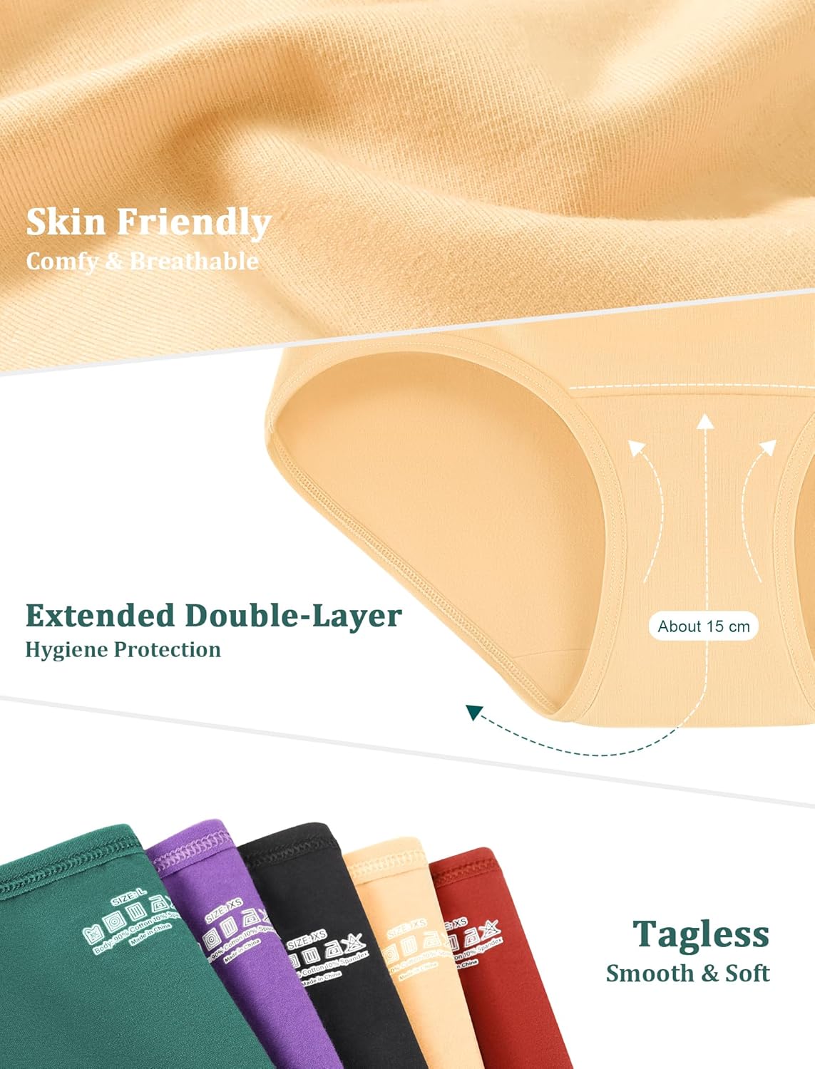 voenxe Cotton Underwear Women Hipster Brief Panties,Breathable Women's Full Coverage Bikini,Soft Workout Ladies Undies,5 Pack - Image 6