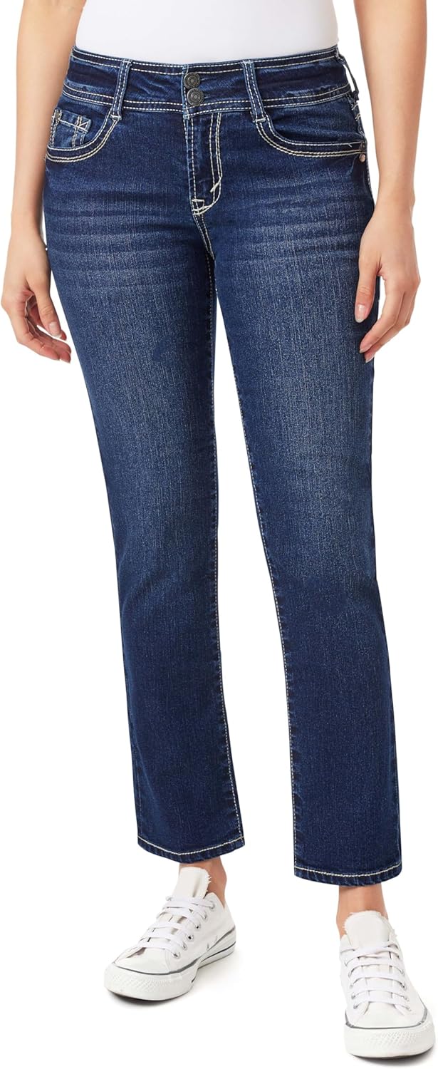 WallFlower Womens Luscious Curvy Straight 29" Mid-Rise Insta Stretch Juniors Jeans