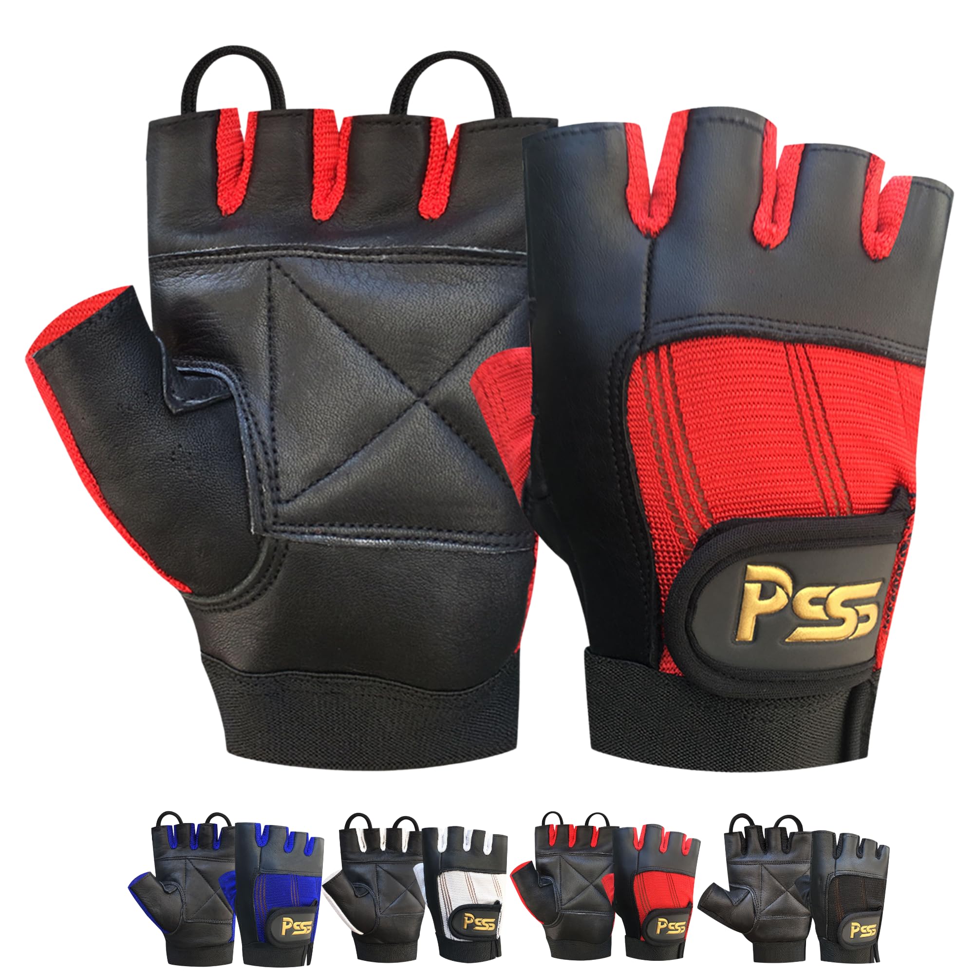 PRIME WEIGHT LIFTING PADDED LEATHER GLOVES FITNESS TRAINING BODY BUILDING GYM SPORTS & WHEEL CHAIR USE (Red, Small) 305