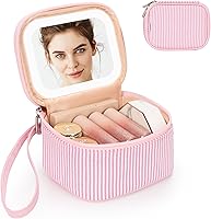 Vista 8 de Relavel Mini bolsa de maquillaje con espejo LED, pequeña bolsa de cosméticos con 3 modos de luz, bolsa de maquillaje portátil recargable con correa