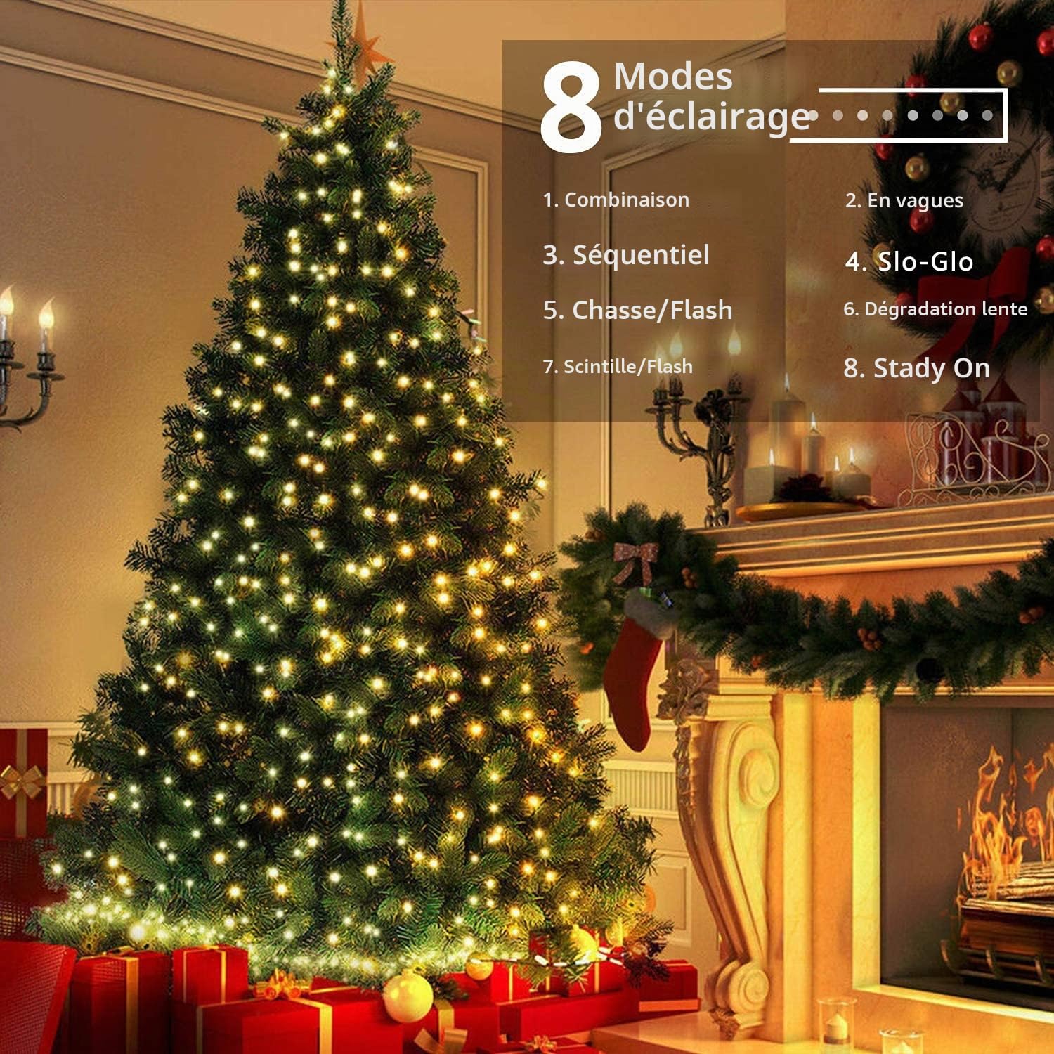 BrizLabs 2000 LED Noël Guirlande Lumineuse Extérieur, 50M Intérieur Guirlande Sapin Électrique 8 Modes Étanche Lumières de Noël Décoration pour Arbre Maison Fenêtre Fête Mariage Jardin, Blanc Chaud