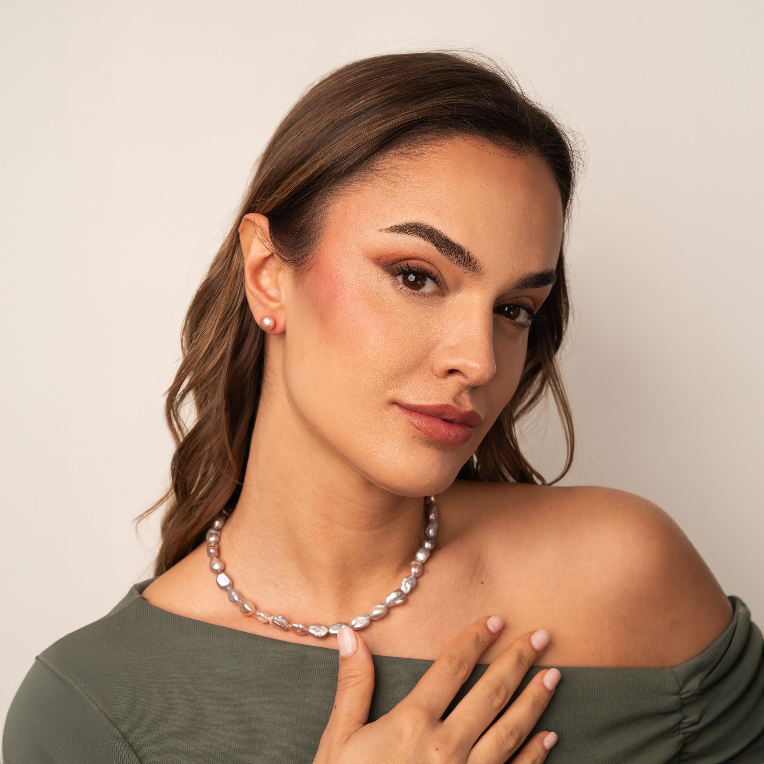 Damen Perlenohrringe Rosa Süßwasser Zuchtperlen Knopfform Lavendel Rosa Farbe SECRET & YOU - Perlen Ohrstecker Sterling Silber 925 - Erhältlich in 4 Größen von 8-11 mm
