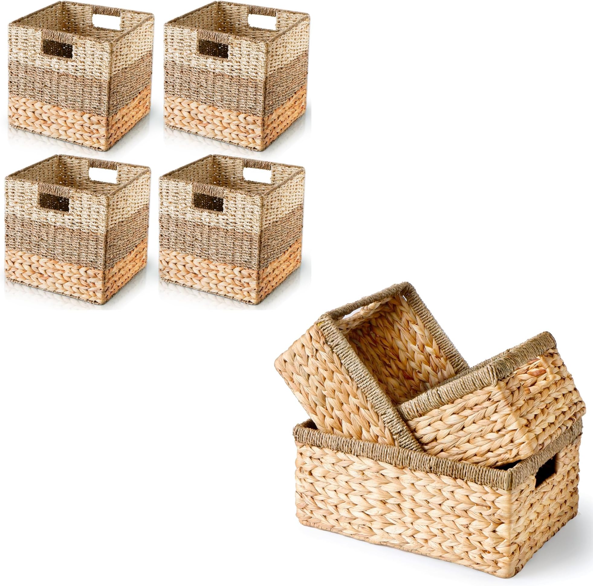 CHI AN HOME Natural Wicker Storage Cubes, Set of 4 Heavy