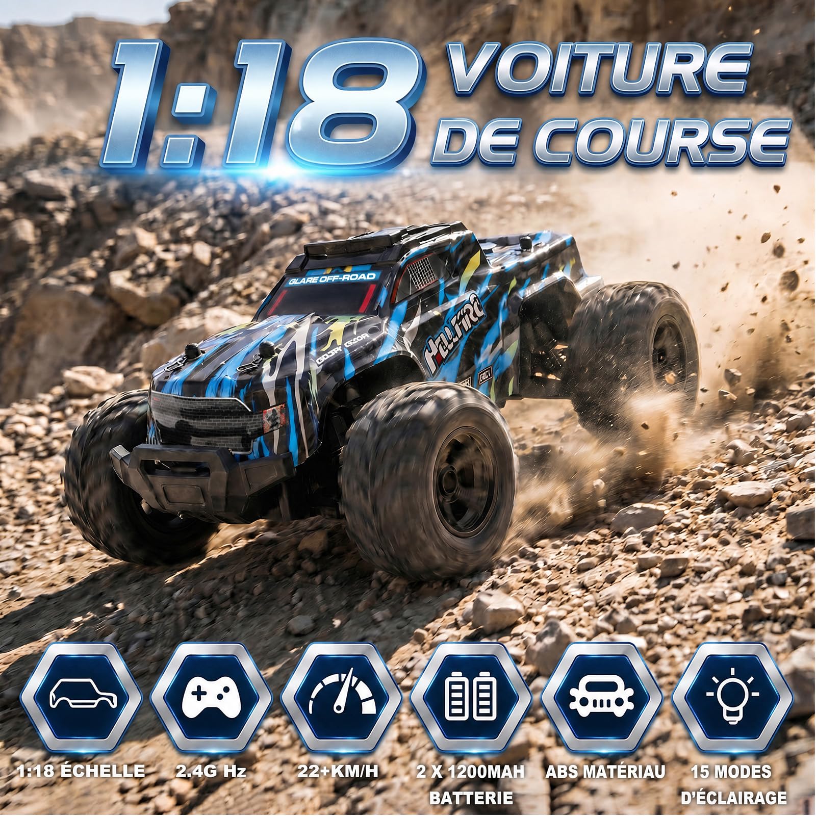 RC Voiture Telecommandé, Jouet Enfant 5 6 7 8 9 10 11 12 Ans 1:18 Garçon Voiture Electrique Enfants 22KM/H Enfants Garçon Cadeau de Noël Fille 5-12 Ans