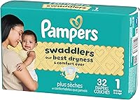 Vista 18 de Pampers Pañales Swaddlers, talla 1 (8-14 libras), 32 unidades, absorbentes, mantiene al bebé seco y cómodo, pañal desechable seguro para la piel