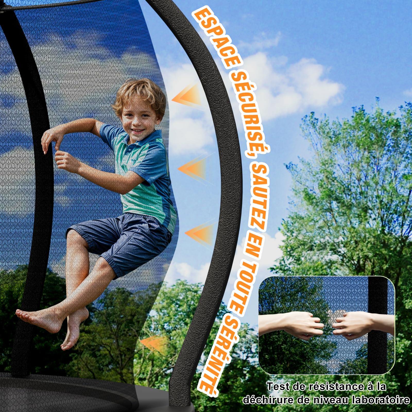 Devoko Trampoline Extérieur Ø228/305/366/427cm, Traverses de Jambe renforcées, Structure Stable et Robuste, Charge Max 160kg, Construction Monobloc, Installation Rapide, Adapté aux Enfants et Adultes