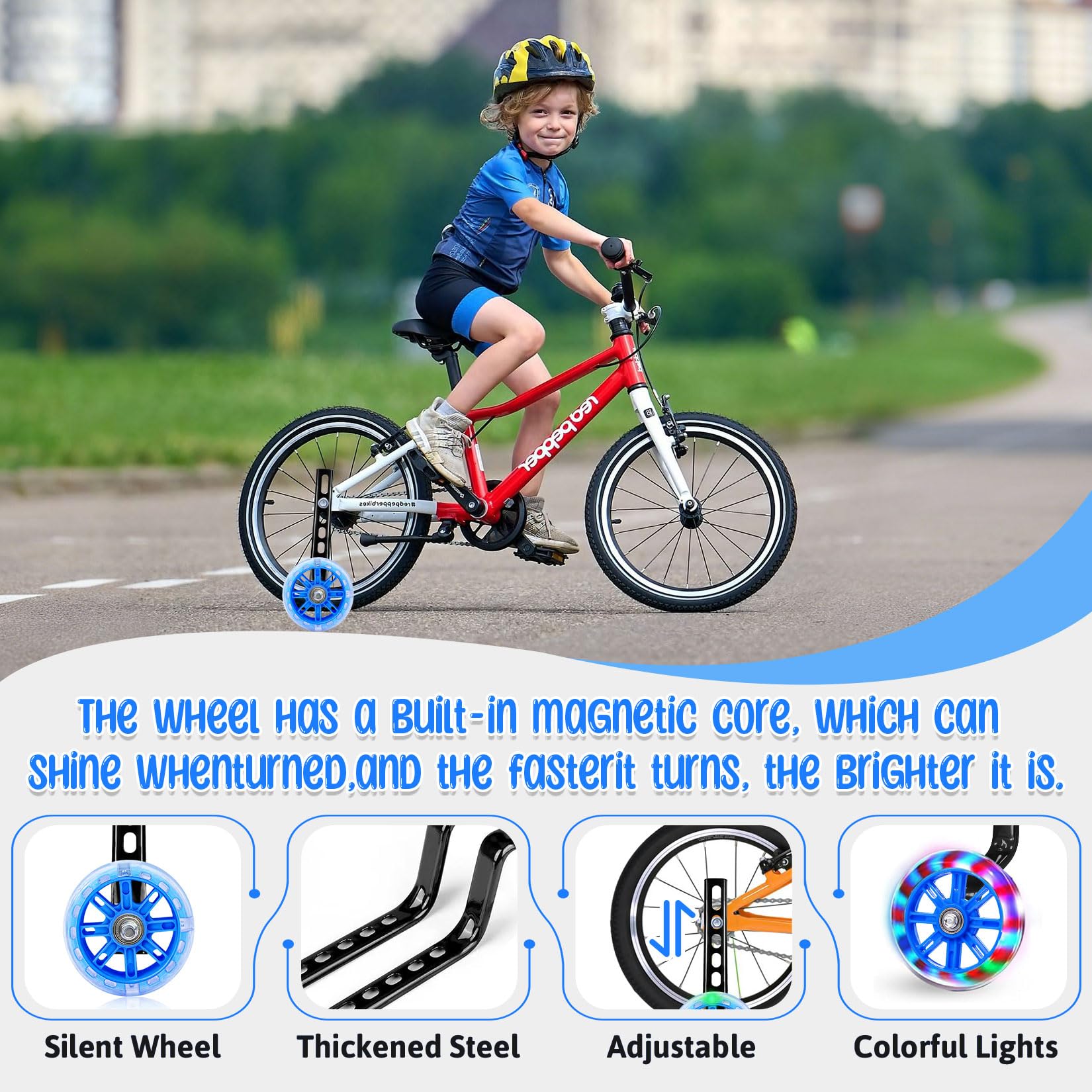 Herbst Ruedas de apoyo, Ruedas para bicicleta infantil, Ruedas de bicicleta intermitentes para niños, Ruedas de apoyo ajustables y seguras, Ruedas universales auxiliares para 12 14 16 18 20 pulgadas — view 3