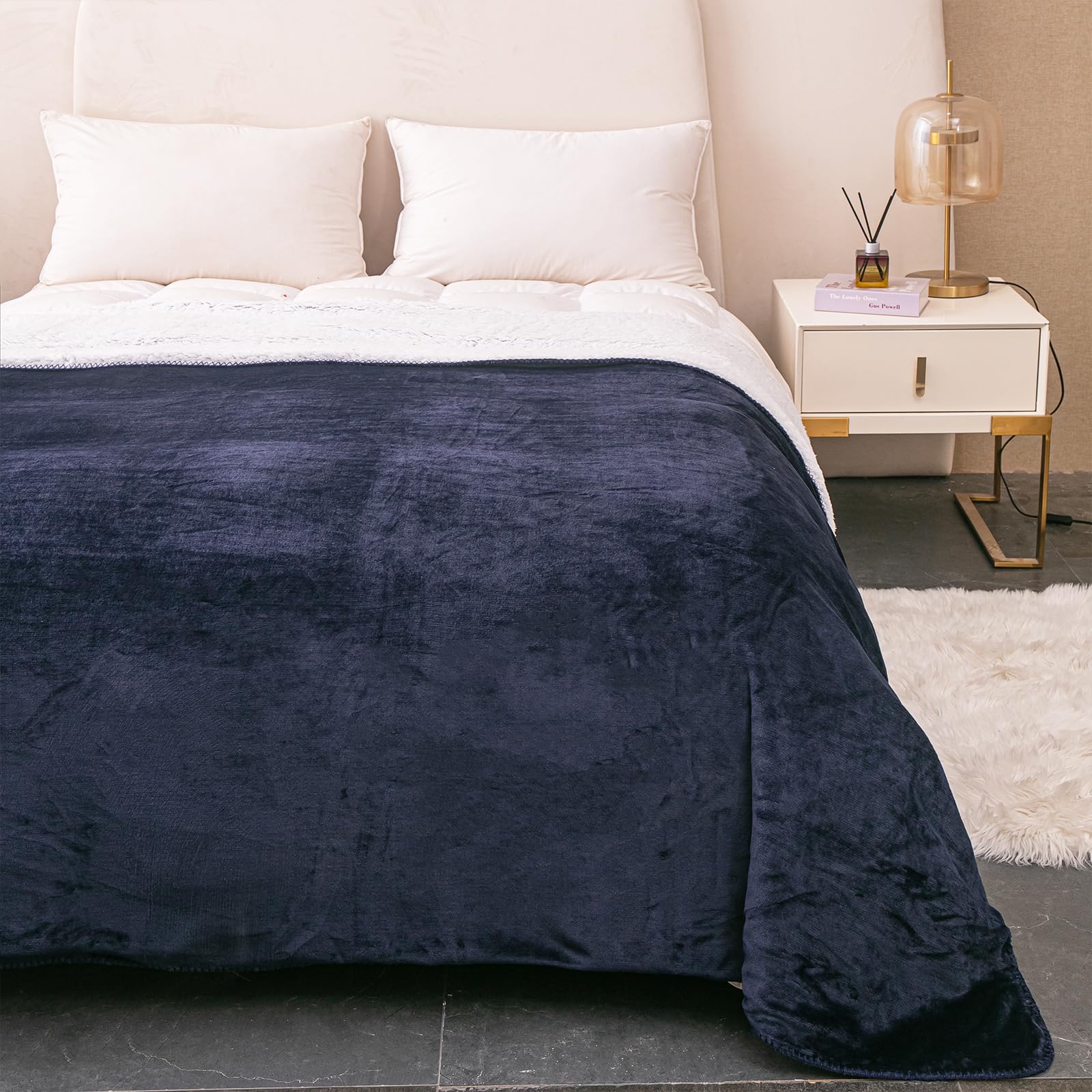 EDS Sherpa Fleece Throw Blanket Double Size Super Soft Warm Sofa Throw Reversible Bed Throws For Bed Sofa Couch (Double - Image 3