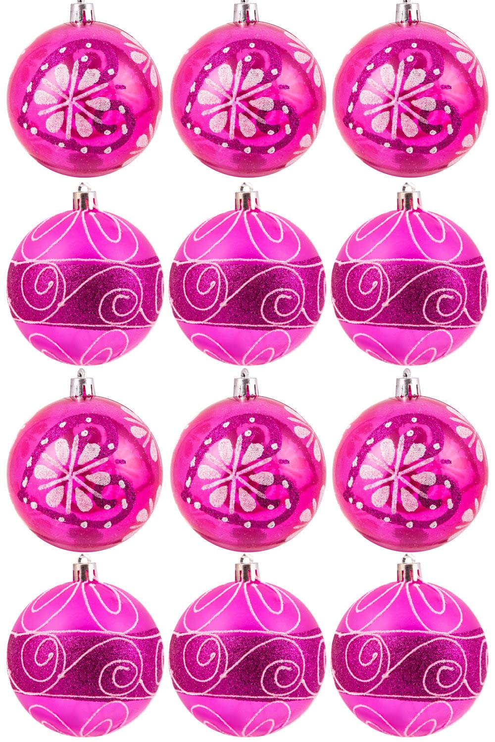 Christmas Tree World Size: 6Cm Hand Painted Shatterproof Baubles | 6Cm | Pink | 12 Pack