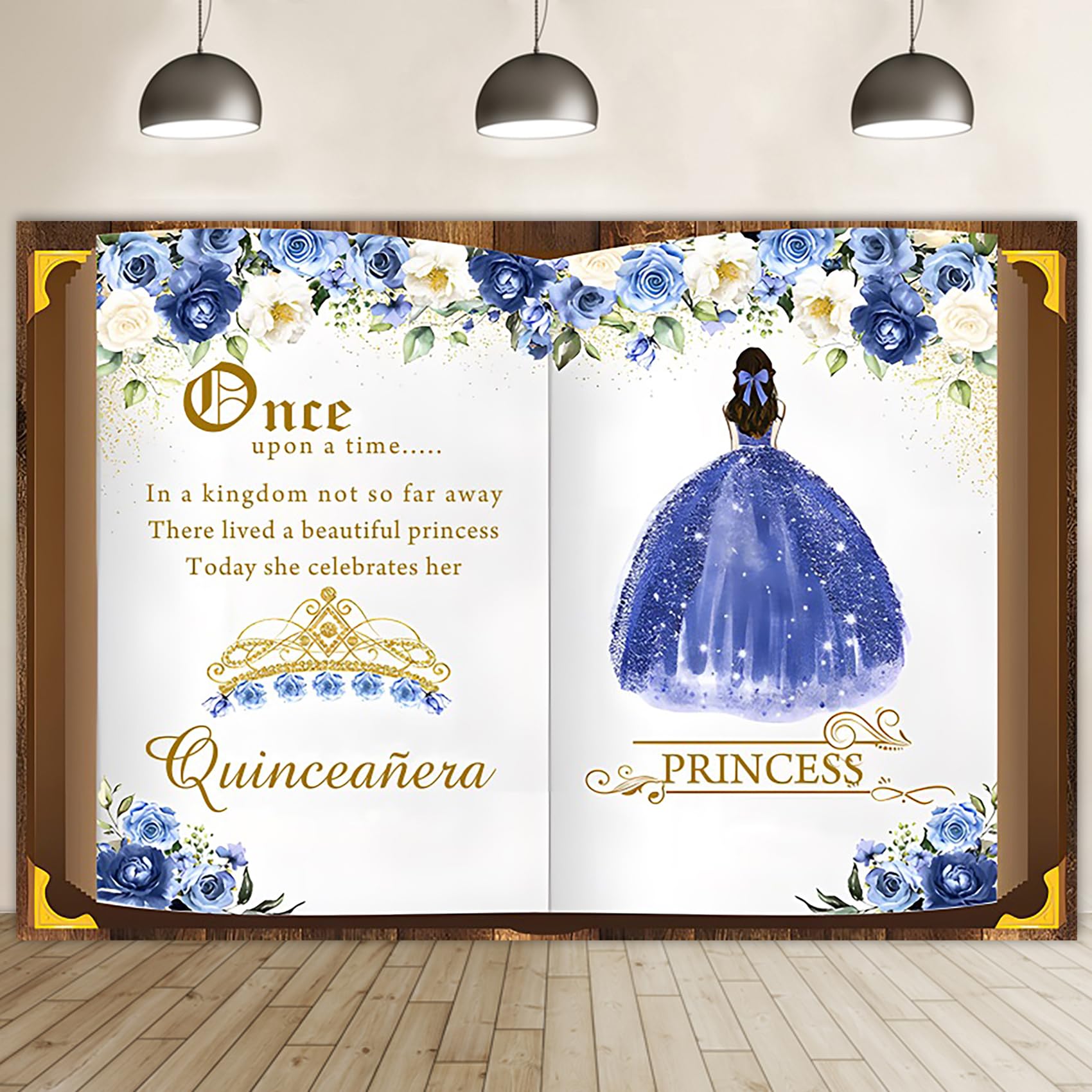 Renaiss 10x7ft Quinceañera Backdrop Fairy Tale Books Mis Quince 15 Anos Photography Background Once Upon A Time Blue Storybook Princess Girls 15th
