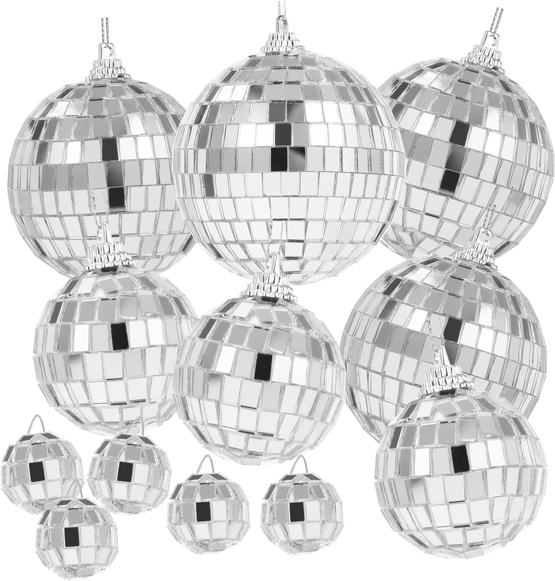 Boule à Facettes Disco Boule à Facette Miroir à Suspendre Disco Ball Argent Boule de Pailletée Réfléchissante Décoration pour Disco Fever Années 70