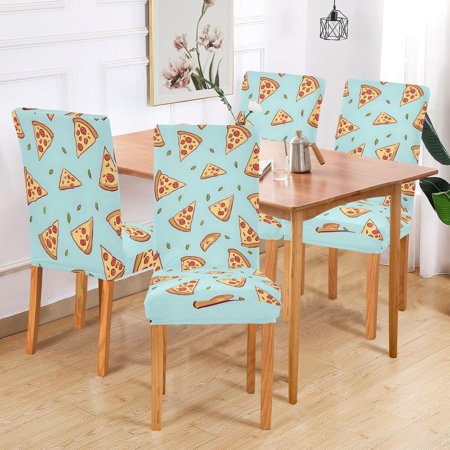 ALAZA Chair Covers for Dining Room, Pizza Leave Pattern Stretch Chair Cover Sets Chair Protector Removable Washable for Ktichen Restaurant Hotel