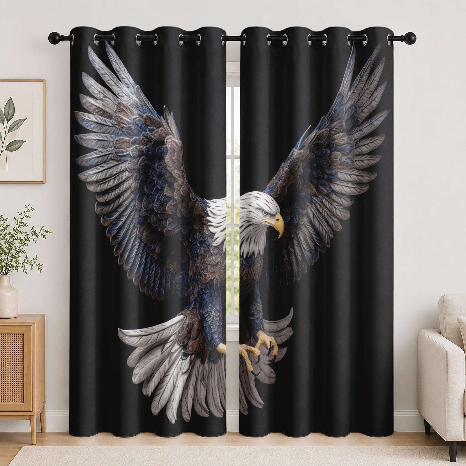 Rideau Thermique Isolant et Occultant Motif Aigle à Tête Blanche Polyester