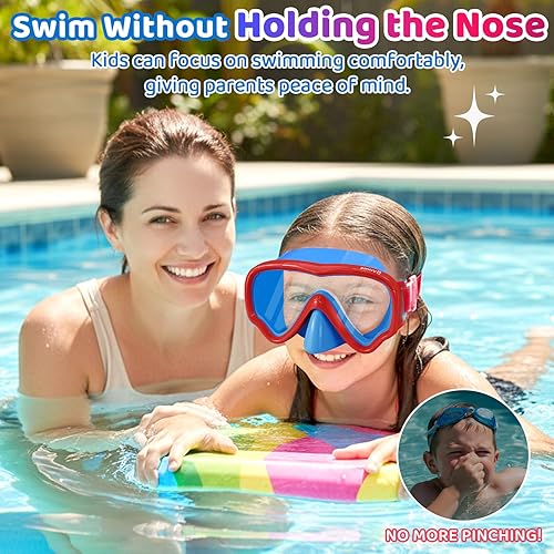Miniatura 7 de Vvinca Gafas de natación para niños con cubierta para la nariz, máscara de buceo, correa de tela antivaho anti roturas para niños de 3 a 15 años
