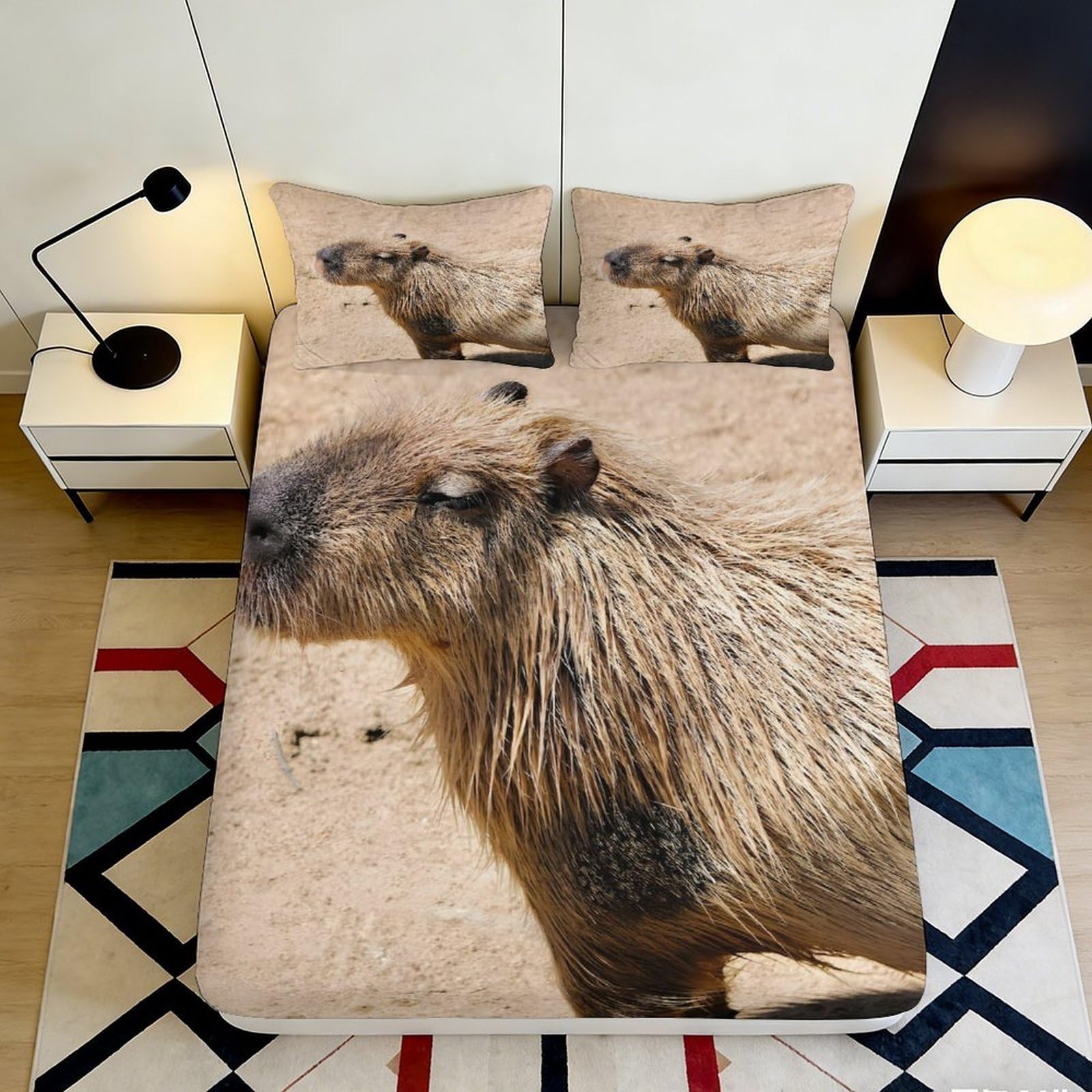 3D Printed Capybara Desert Fitted Sheet Microfiber Soft Non-slip Mattress Cover for Bedroom Dorm Decor 90x200x25cm