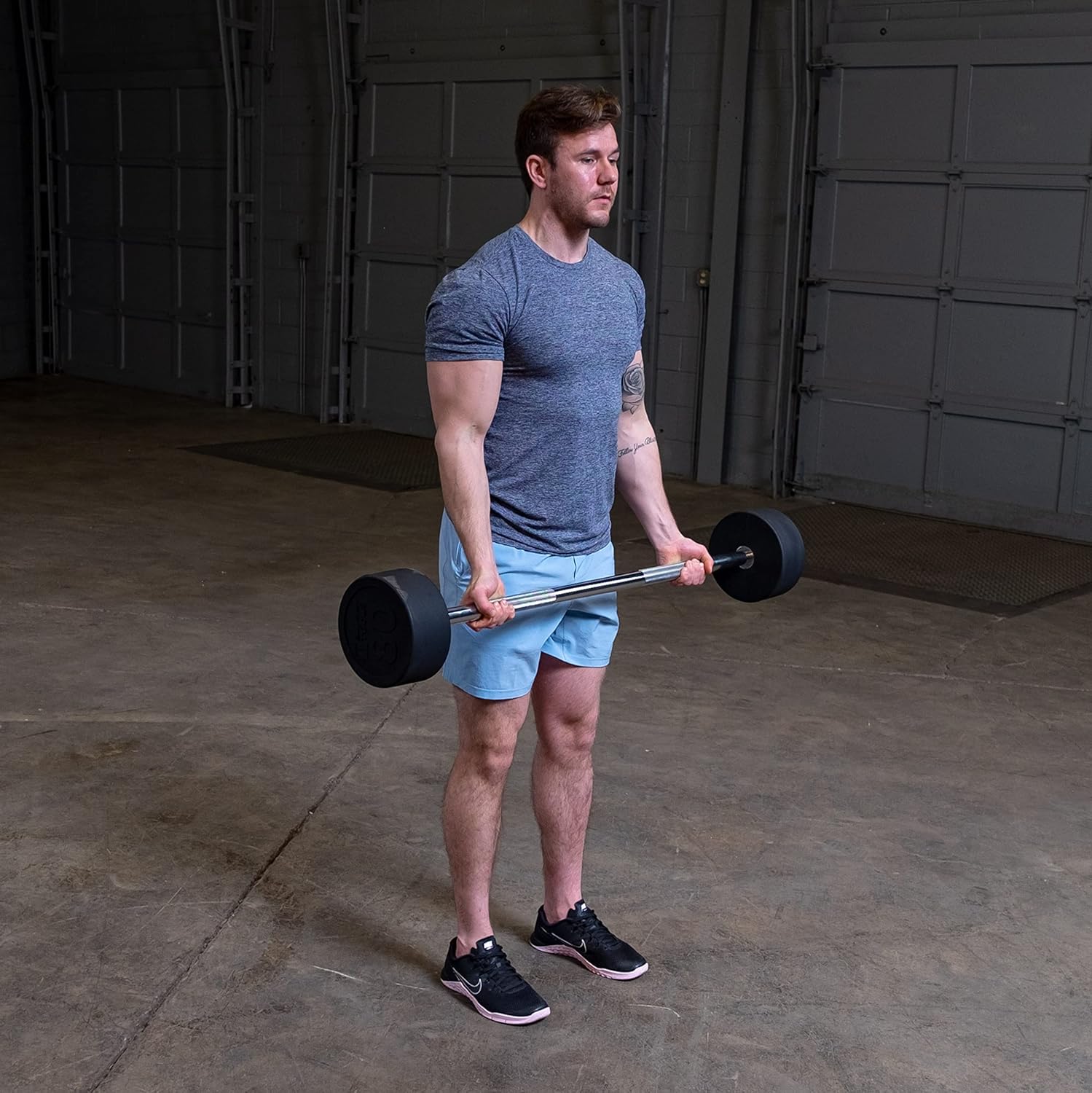 Body-Solid (SBB80) Rubber Coated Fixed Weights Straight Barbell Bar for Weightlifting Exercise Bodybuilding Strength Training, 80lb (Midnight Black)