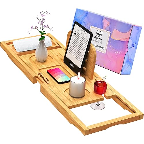 Luxury Bathtub Caddy Tray - Bath Tray Expandable - Bath Tub Tray Table for Bathtub - Bath Caddy Tray for Bathtub, Ajustable Size, Fits Most Tubs