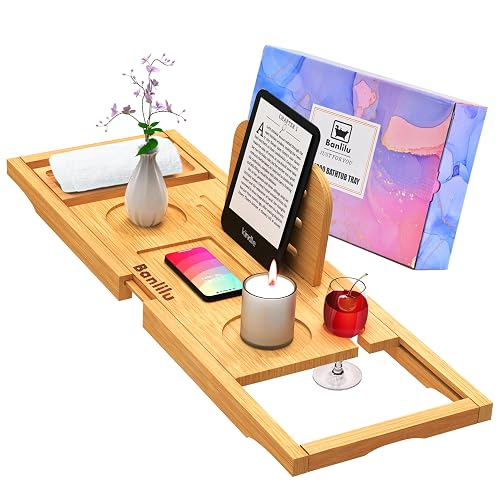 Banlilu Bathtub Tray - Bath Tray Expandable - Bath Tub Tray Table for Bathtub, Ajustable Size, Fits Most Tubs