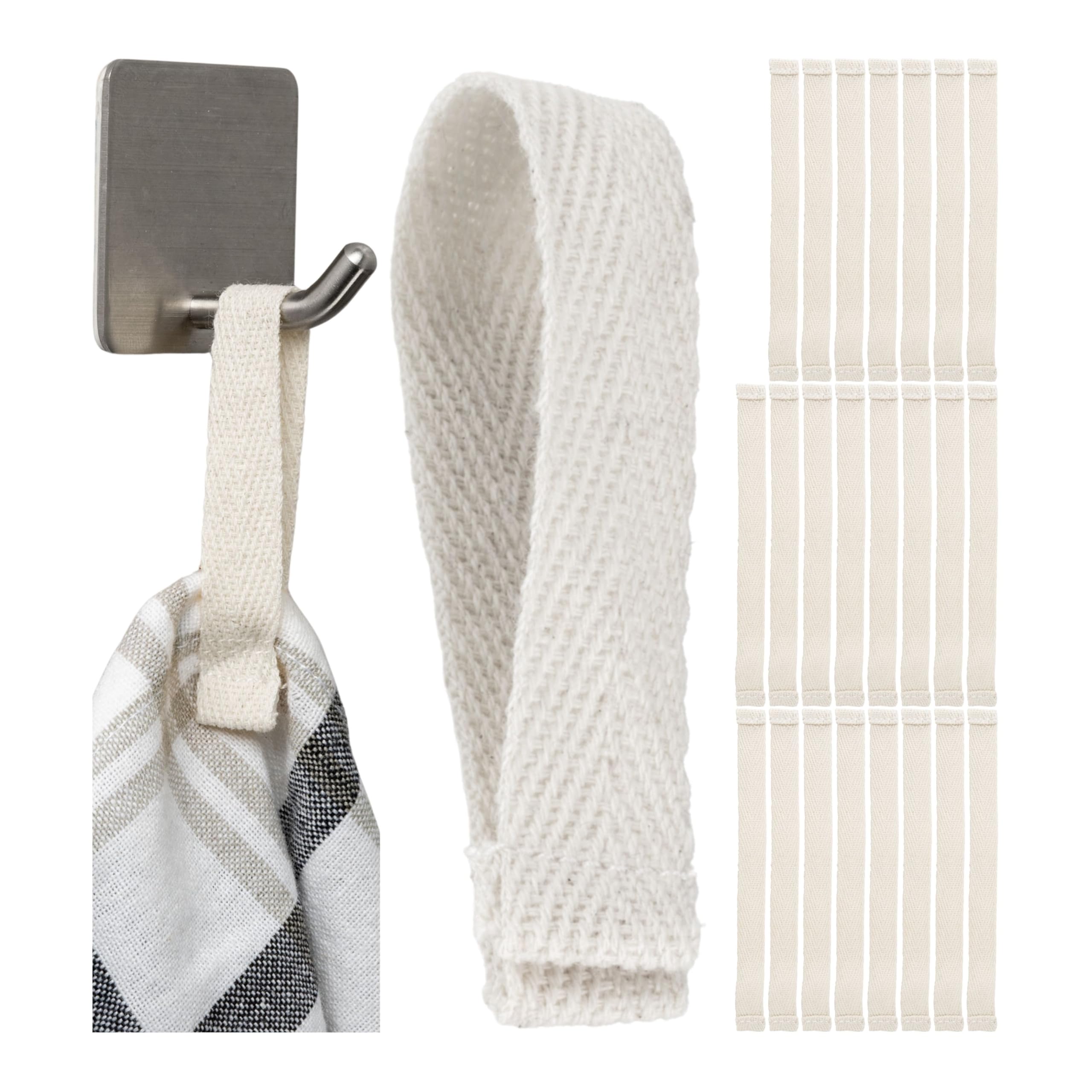 Your Day Mate Sew-on Towel Hangers, 24 Pieces, 150 x 12 mm Loops, in White, Made of Cotton, Folded and Sewn Ends, Hanger Holder Set for Tea Towel, Hand Towel, Cloth, Decoration, Camping