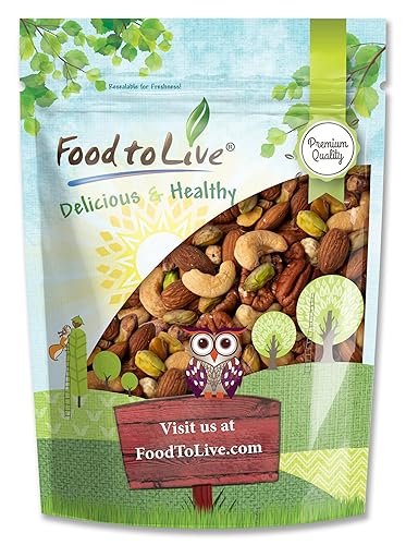 Food to Live Mezcla prémium de cuatro nueces, 2 libras, una mezcla de pistachos tostados secos, almendras, nueces, anacardos y almendras con sal del