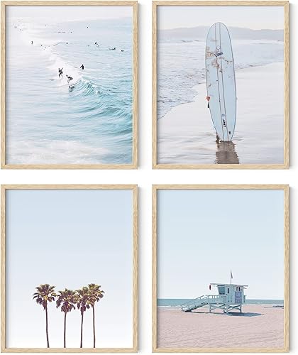 HAUS AND HUES Juego de 4 impresiones artísticas para pared de playa con temática náutica, decoración de pared de playa con temática náutica y