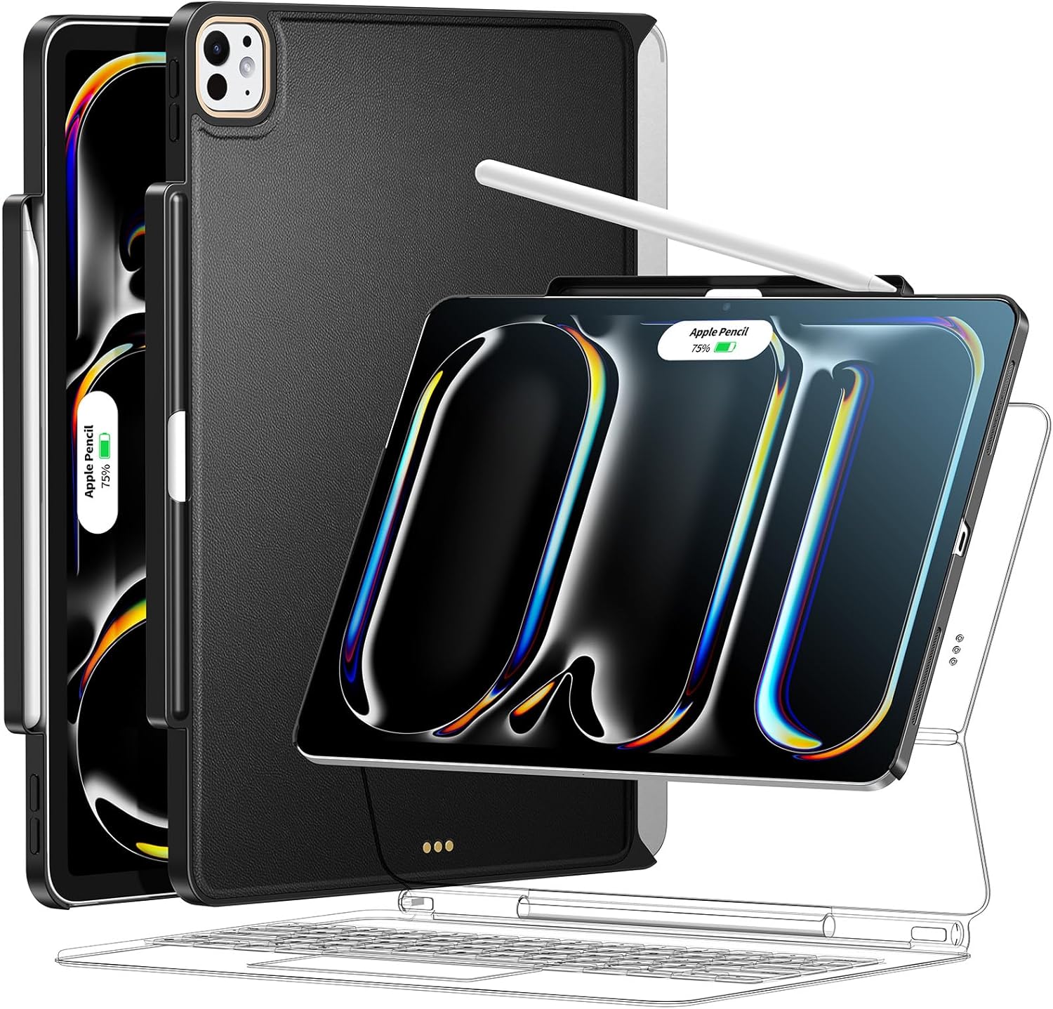 Magic-Keyboard Compatible Case for iPad Pro-11 inch M4 2024: Cover with Apple Pencil Holder for Smart MagicKeyboard Folio Slim Durability, with Durable Leather Surface, (Keyboard Not Included), Black Black 2024 iPad Pro 11 inch M4