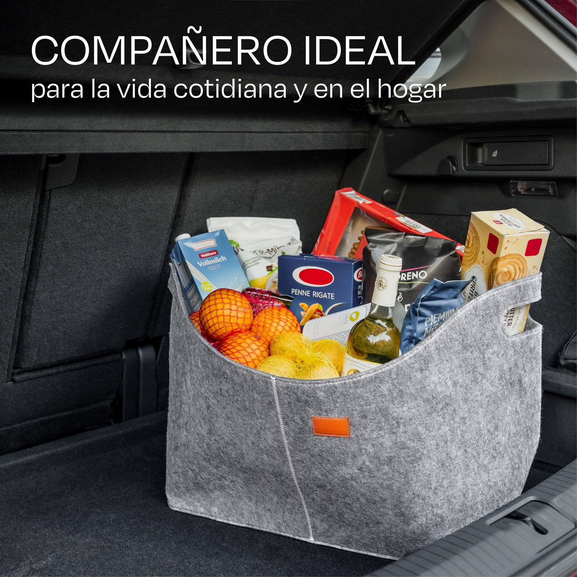 Praknu Cesto para Leña Interior - Grande - De Fieltro Reciclado - Con Asas de Transporte - Bolsa de Fieltro para Almacenar Leña de Chimenea y Más - Gris
