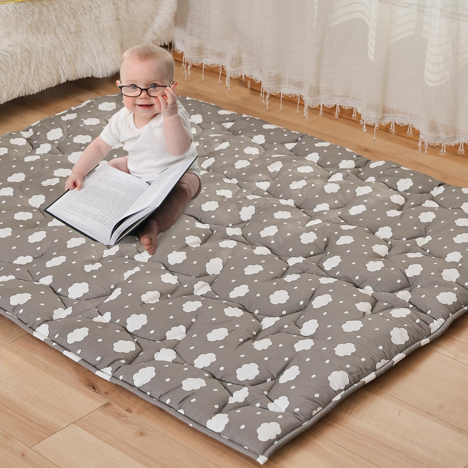 NapCure Baby Play Mat - 72'59' Thicken Ultra Large & Soft, Washable Non-Slip Baby Crawling Mat for Tummy Time (Cloud)
