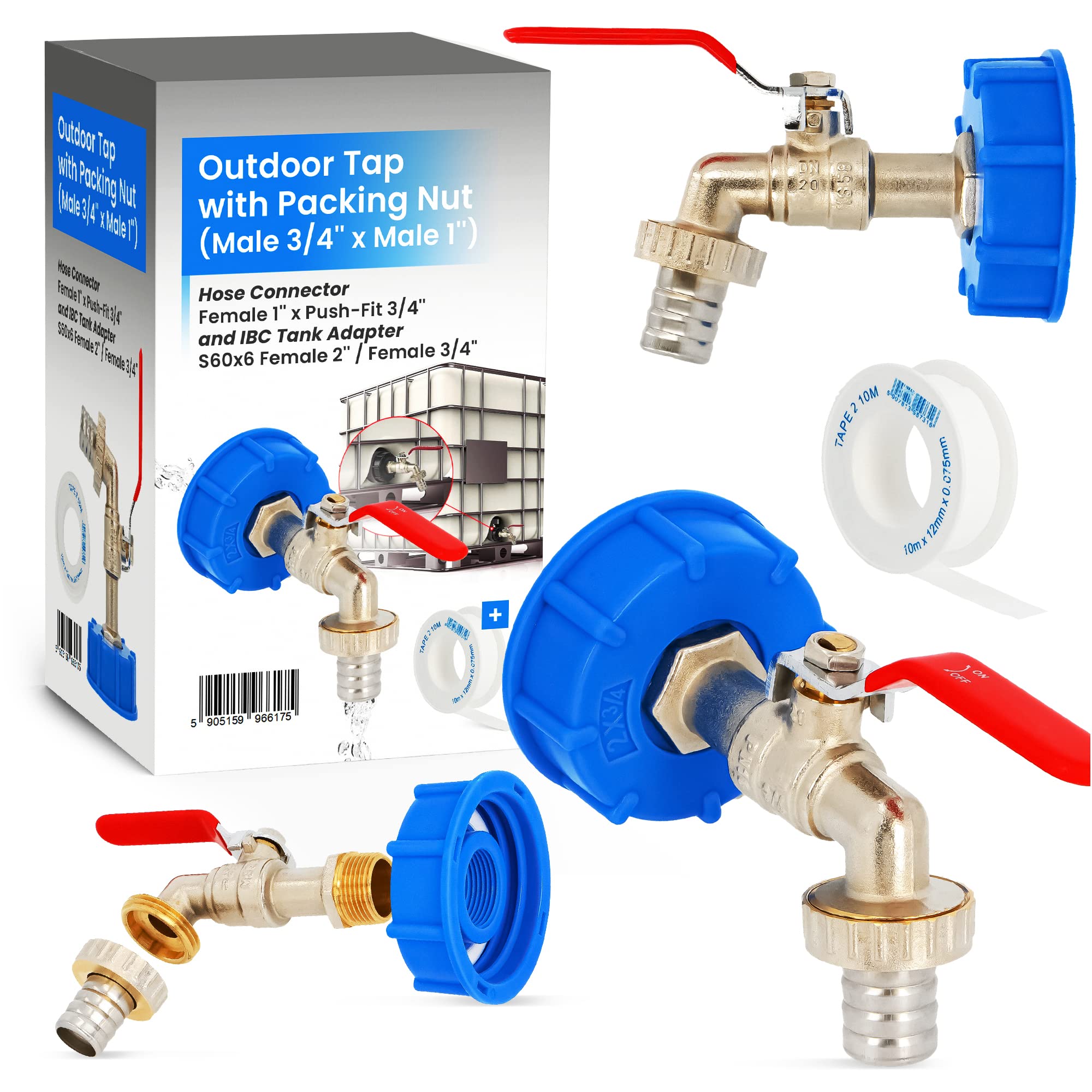 2 Rubinetti Per Serbatoio Acqua Piovana IBC – Filetto G3/4 In Ottone E ABS – Adattatori Per Cisterne - 2