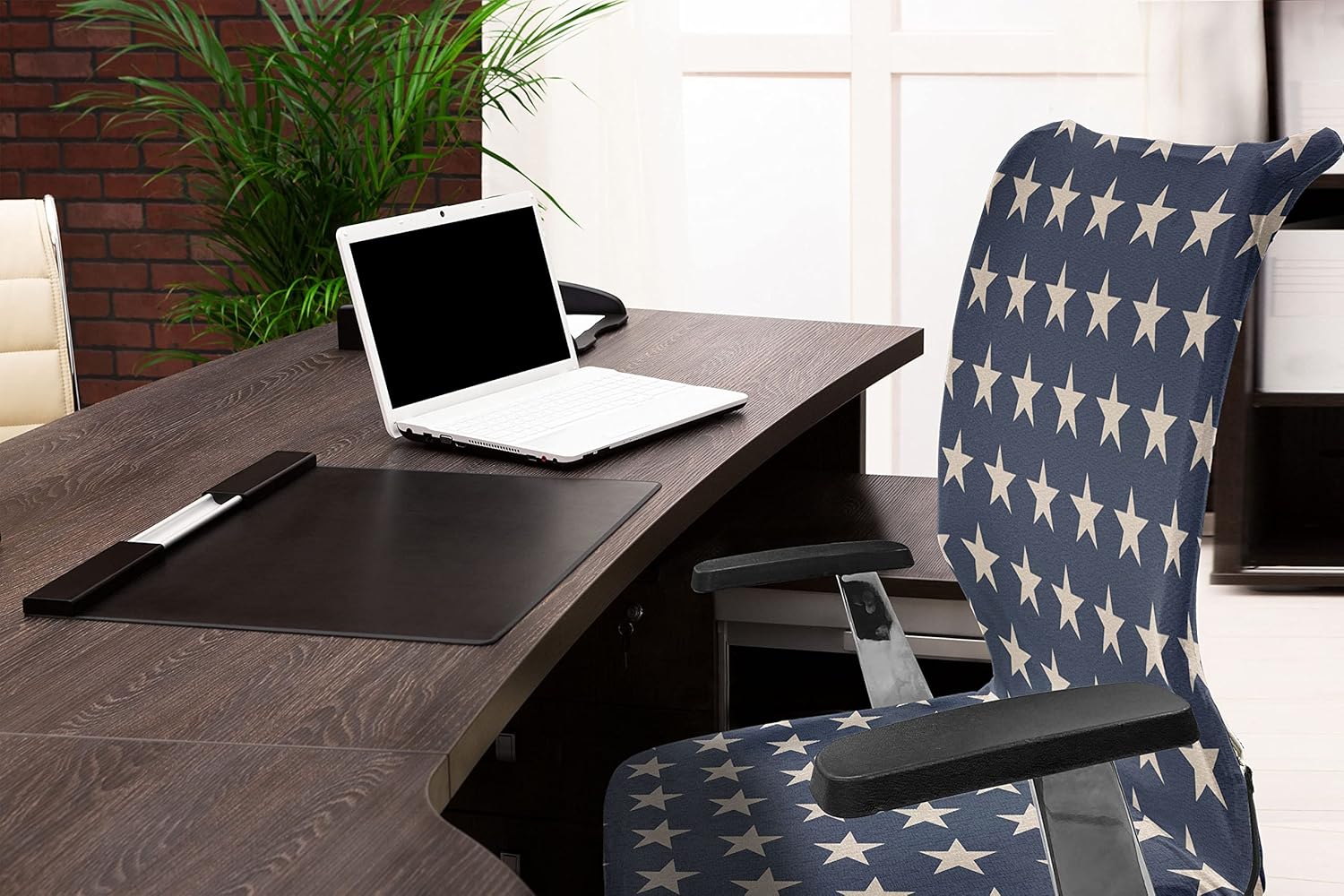 Ambesonne Star Office Chair Cover, Patriotic Star of The American Flag Independence Themed Freedom Concept USA, Stretchable Decorative Universal Size High Back Printed Slipcover, Night Blue Tan