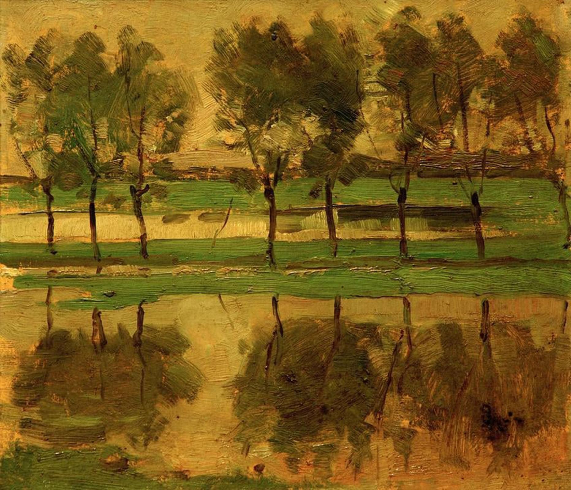 POSTERIIk Vintage Classic Picture Landscape Artwork Willow Trees with Sun by Piet Mondrian Portrait Canvas Painting for Office Home Decor 60x90cm