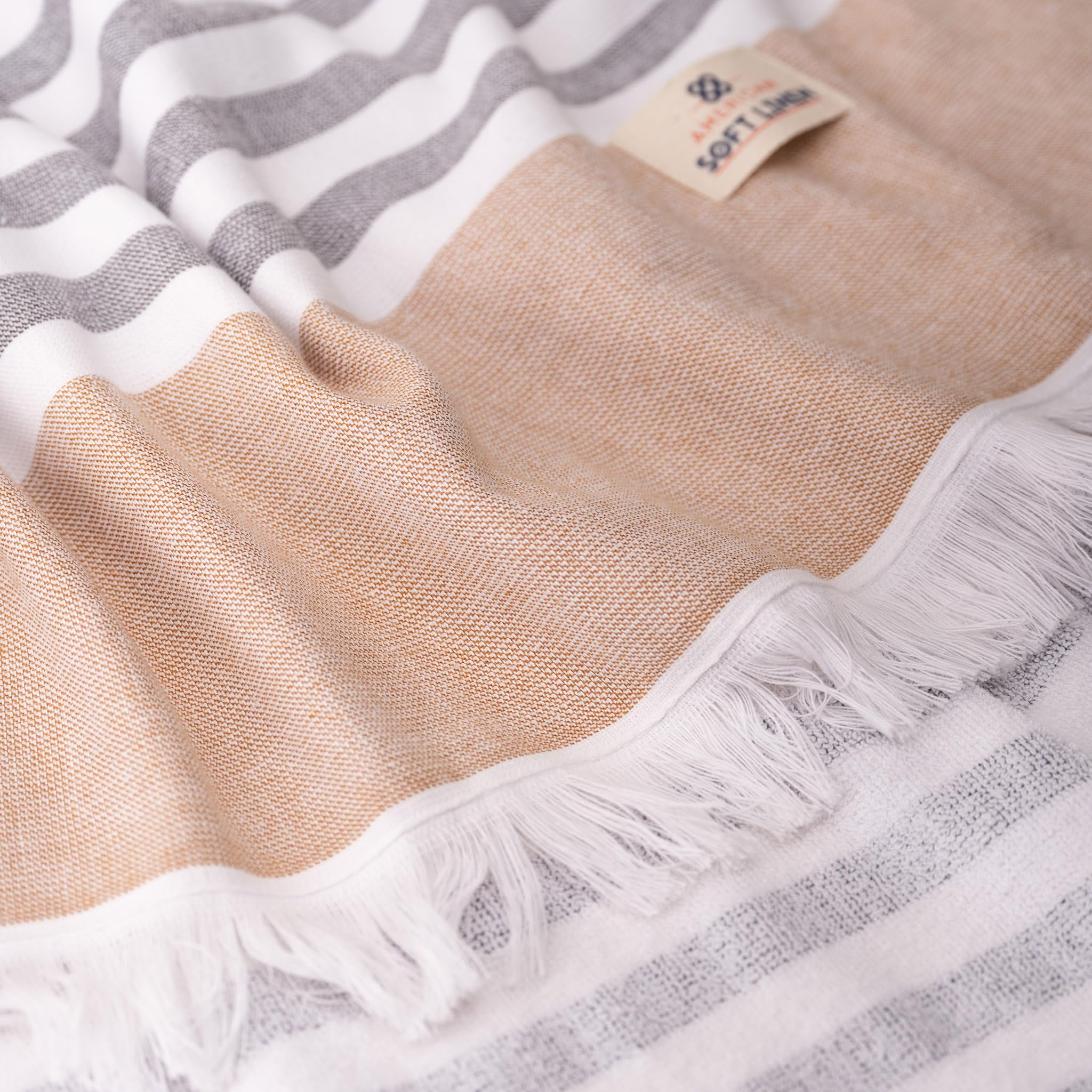 American Soft Linen Turkish Peshtemal - Toallas de playa 100% algodón, paquete de 4 toallas de natación para playa y piscina, color marrón