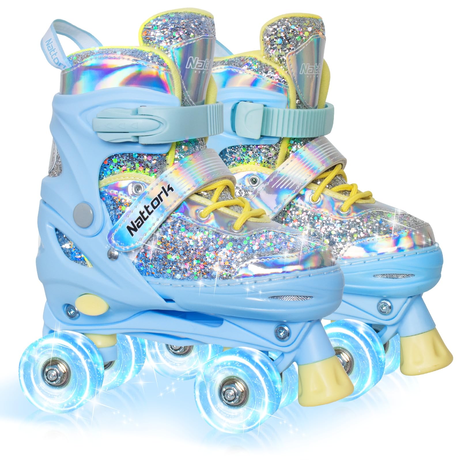 Nattork Kids Roller Skates for Girls Kids, 4 Sizes Adjustable Girls Roller Skates for Ages 3-12 with Light up Wheels & Safety Protection - Cool