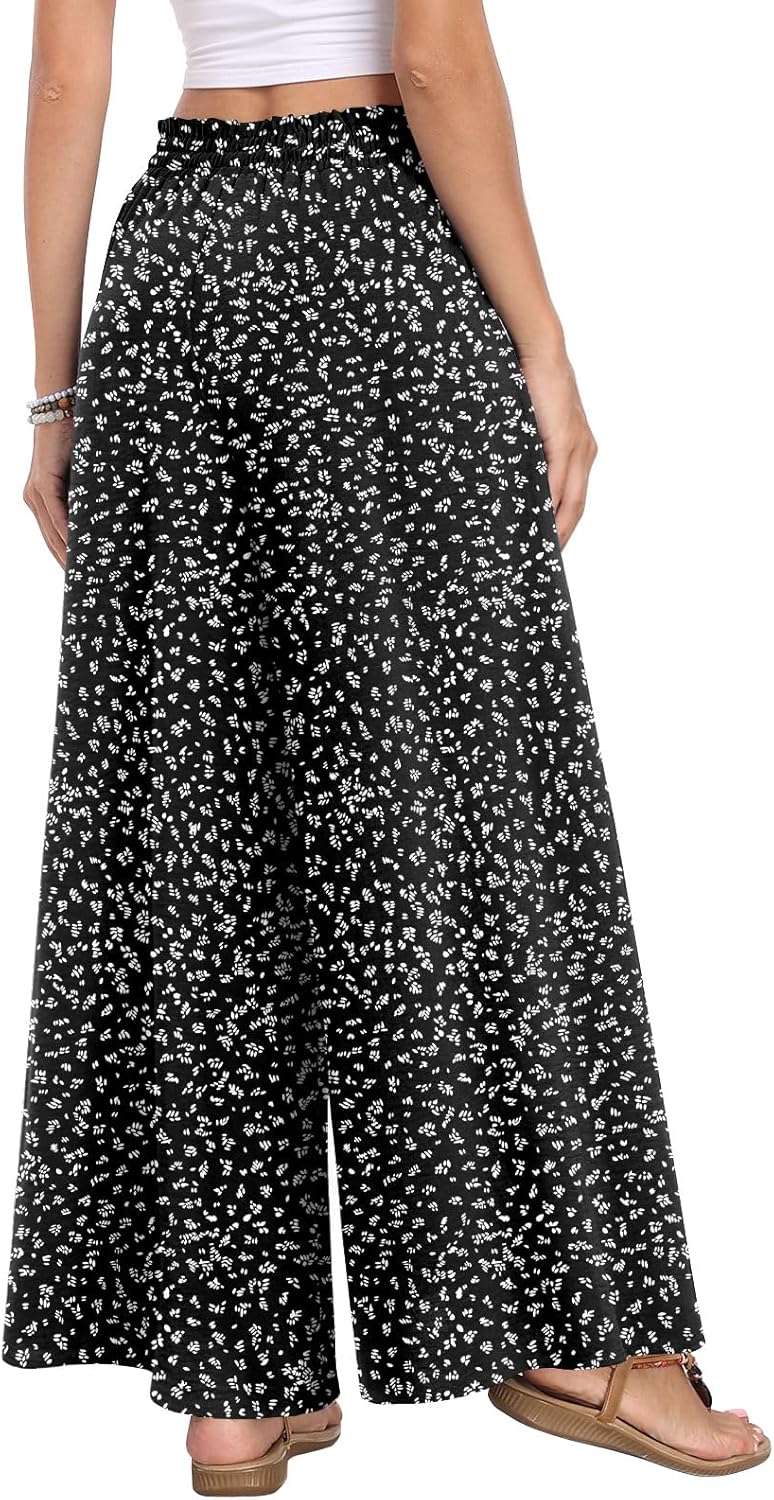 Netsmile Women's Wide Leg Palazzo Pants Dressy Flowy Casual High Waist Drawstring Beach Boho Trousers with Pockets - Image 4