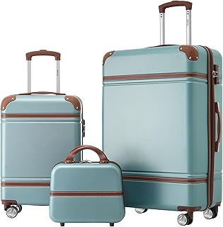 Luggage Set 2 Piece Suitcase Set with Cosmetic Case Expandable Spinner Wheels Vintage Luggage Sets(Blue Green,20"+28")