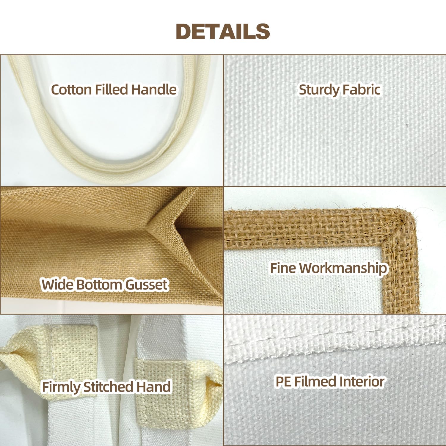 12 bolsas de mano con asa para dama de honor, recuerdos de boda, bolsa de regalo de bienvenida a granel reutilizable para compras en la playa, Yute y blanco, 12.2'' x 5.9'' x 15.4''