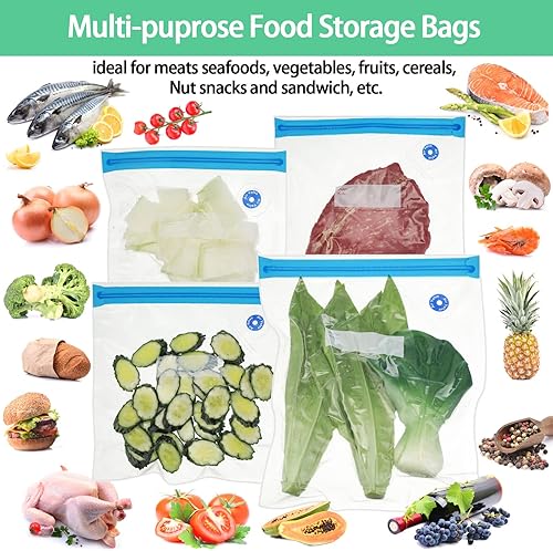 Miniatura 7 de Paquete de 60 bolsas Sous Vide selladoras al vacío para alimentos, 4 tamaños, bolsas de alimentos reutilizables, almacenamiento con cremallera al