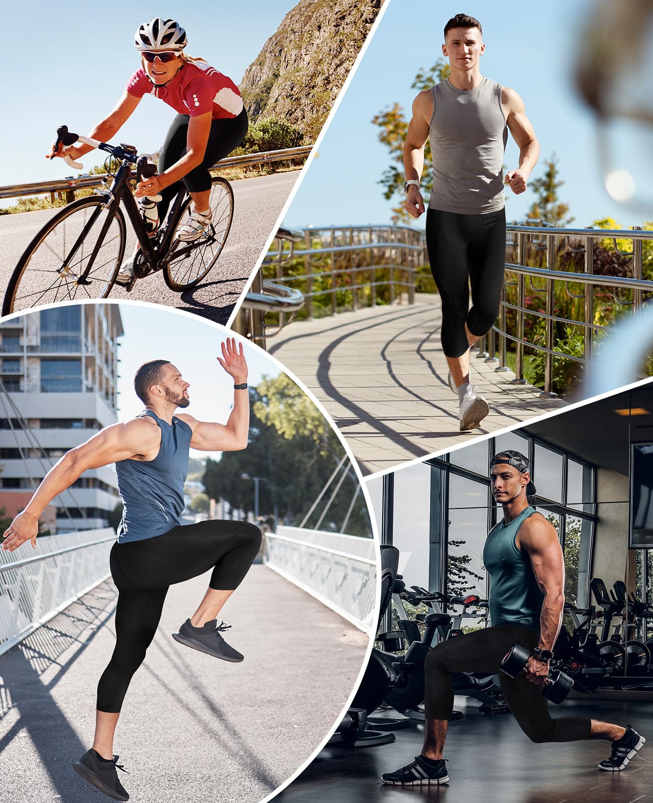 Niksa Pantalones de compresión 3/4 largos para hombre, pantalones deportivos para correr, transpirables, transpirables, para fútbol, baloncesto, fitness