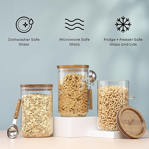 Miniatura 4 de JoyJolt Holden - Recipientes apilables de vidrio de 32 onzas con tapas, cucharas y bandeja, juego de 3 recipientes herméticos transparentes con