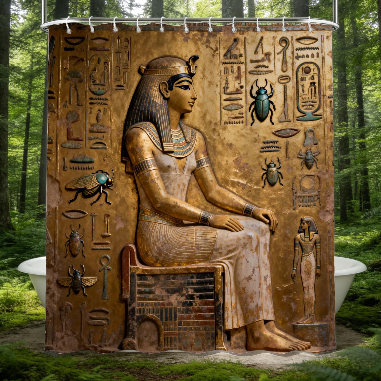 Hongduo 3D Ancient Egyptian Mural Shower Curtain for Stalls Bathtubs Shabby Chic Bathroom Decor Shower Curtain Set Polyester Fabric Waterproof 180x200cm/71X79 Inch with Hooks
