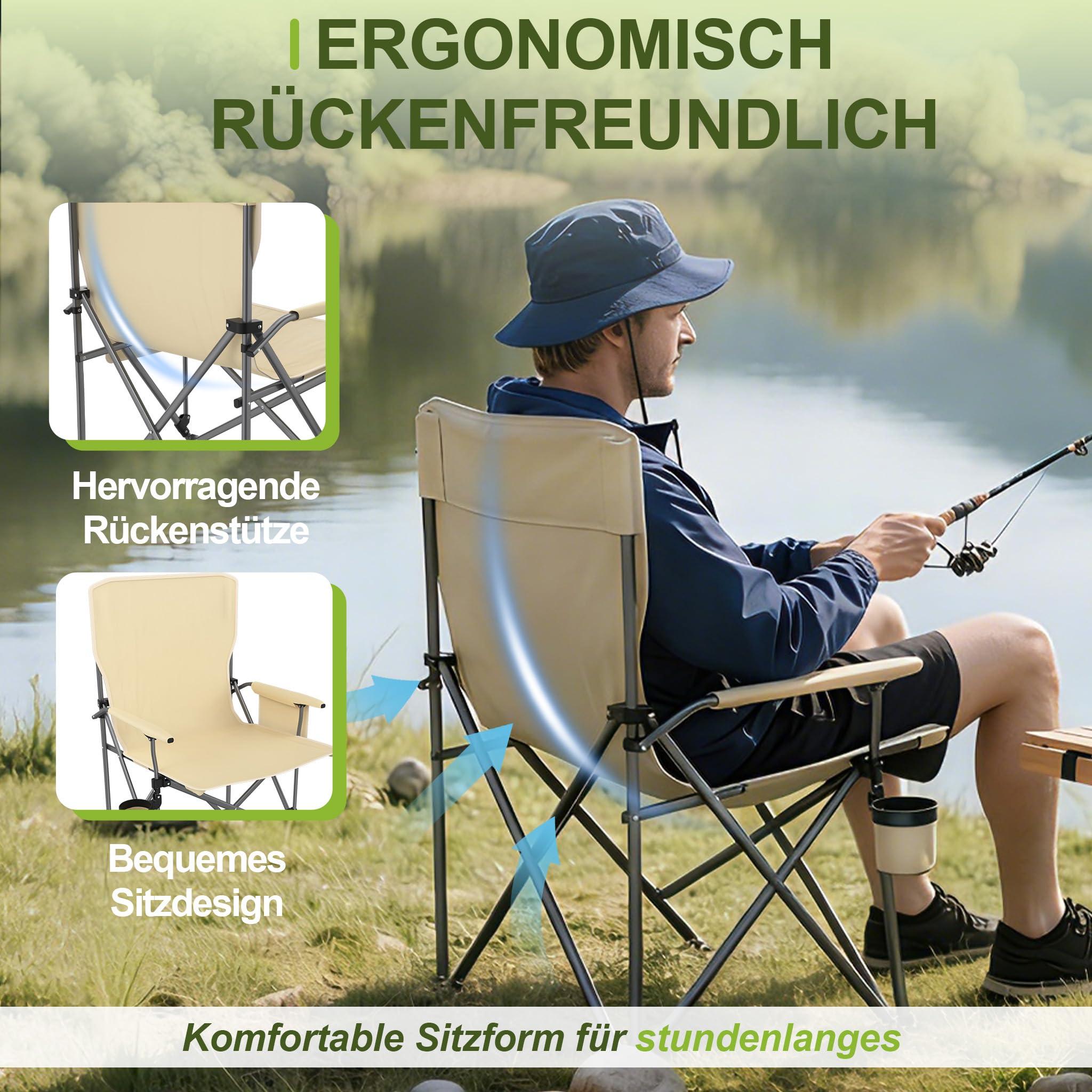 campingstuhl rückenfreundlich LZQ Angelstuhl klappbar Anglerstuhl bequem mit Getränkehalter & Seitentasche Klappstuhl Outdoor Fishing Chair tragbar Campingmöbel für Angeln Camping Garten Strand, Beige Sonstiges Travel Club Color:After Dark (Reflective) Clutch pedal adjustment for